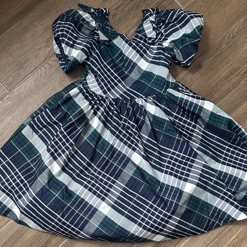 Jake and Jack Plaid Puff Sleeve Dress with bow details
